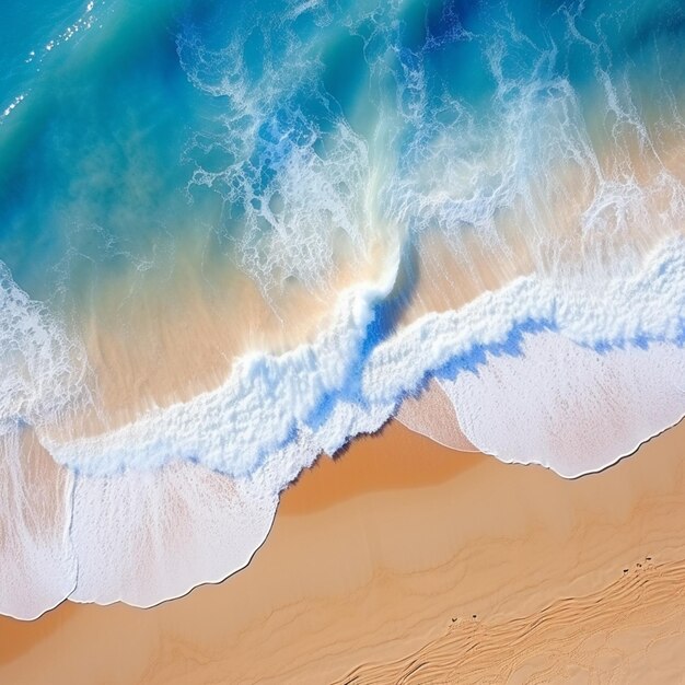 Aerial view of a beach with a wave coming in to the shore