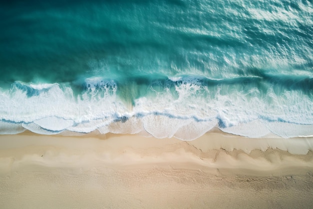 aerial view of a beach with waves crashing on the shore generative ai