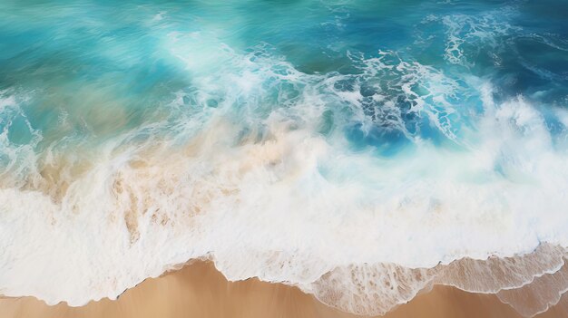 An aerial view of a beach with waves