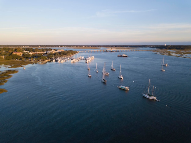 Aerial view of Beaufort South Carolina and harbor