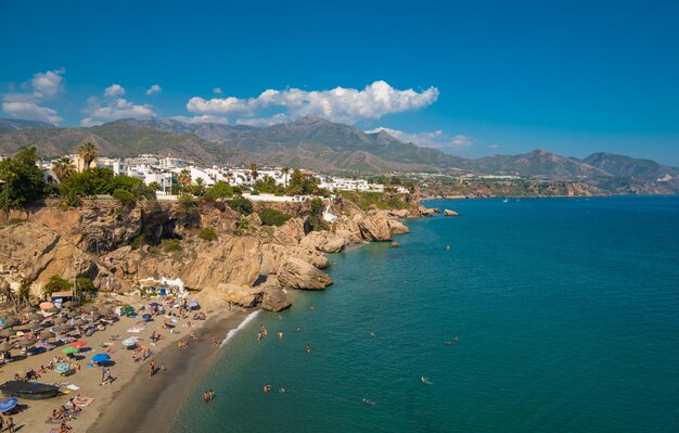 Aerial view of the beautiful beach of nerja in spain