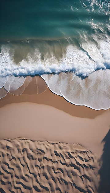 Aerial view of a beautiful beach with sand dunes and waves