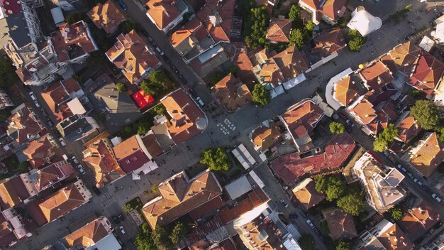 Aerial view of the beautiful city of Burgas at sunset Bulgaria