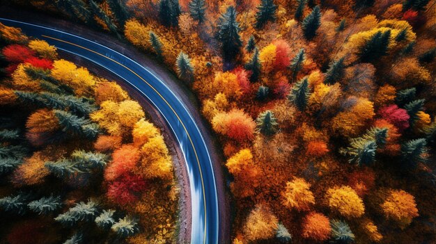 Aerial view of beautiful colorful autumn landscap