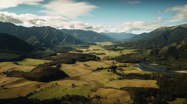 Aerial view of a beautiful landscape in South Island New Zealand