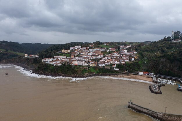 Photo aerial view of the beautiful lastres village in asturias spain