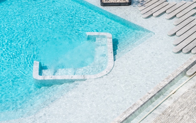 Aerial view of Beautiful luxury hotel swimming pool resort 