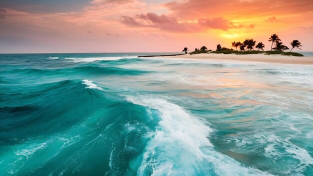 Aerial view of beautiful sea waves on the beach