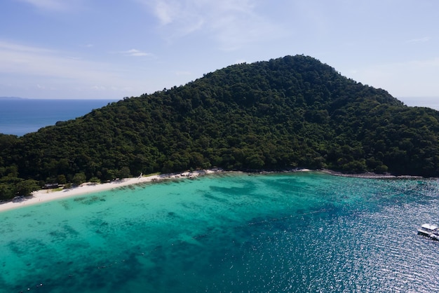 Aerial view of the beautiful sea with waves at sunny day.