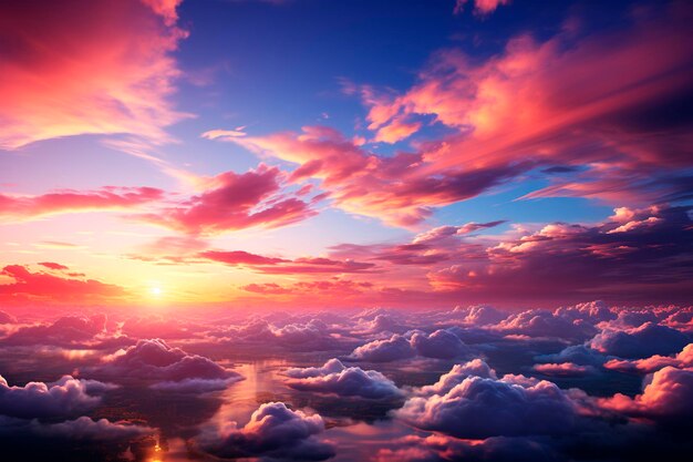 Aerial view of beautiful sunset above clouds Beauty in naturegenerative ai