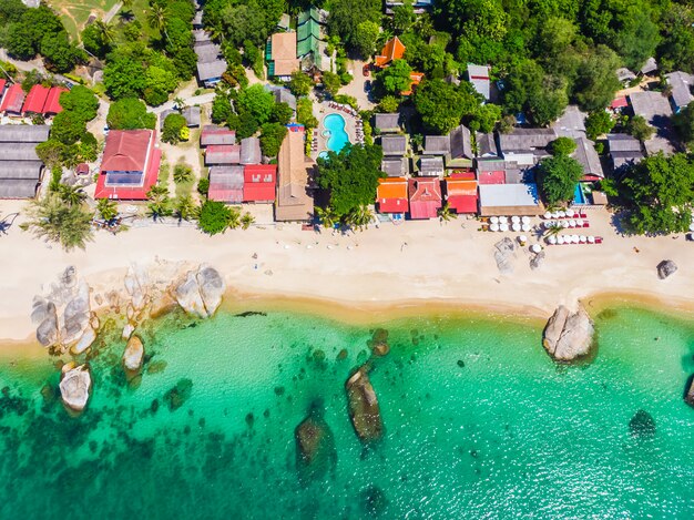 Aerial view of beautiful tropical beach and sea