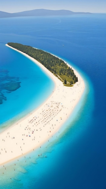 Aerial view of a beautiful tropical island with white sand and turquoise water