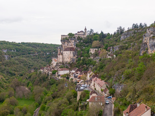 Aerial view of Beautiful village Rocamadour in Lot department southwest France Its Sanctuary of the Blessed Virgin Mary has for centuries attracted pilgrims