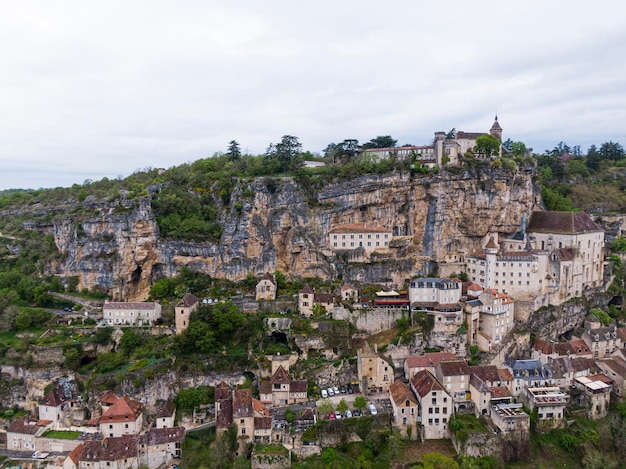 Aerial view of Beautiful village Rocamadour in Lot department southwest France Its Sanctuary of the Blessed Virgin Mary has for centuries attracted pilgrims