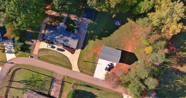 An aerial view of the beautiful and warm autumn landscape in South Carolina in the autumn of the year