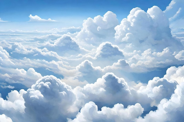 Aerial view of beautiful white fluffy clouds in the blue sky