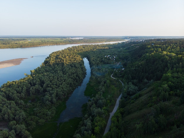 Aerial view of big siberian Ob river