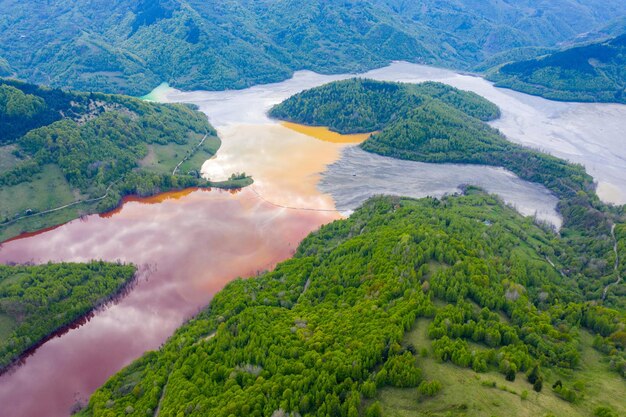 Aerial view of a big waste decanting lake