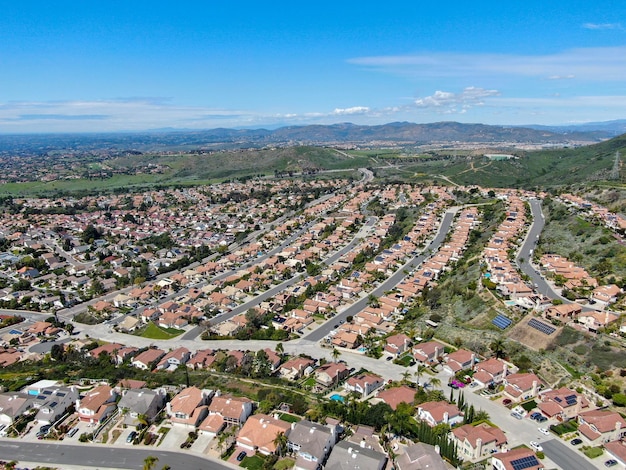 Aerial view Black Mountain of Carmel Valley with suburban neighborhood San Diego