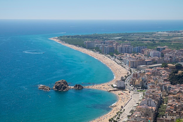 Aerial view of Blanes beach Costa Brava Catalonia Spain