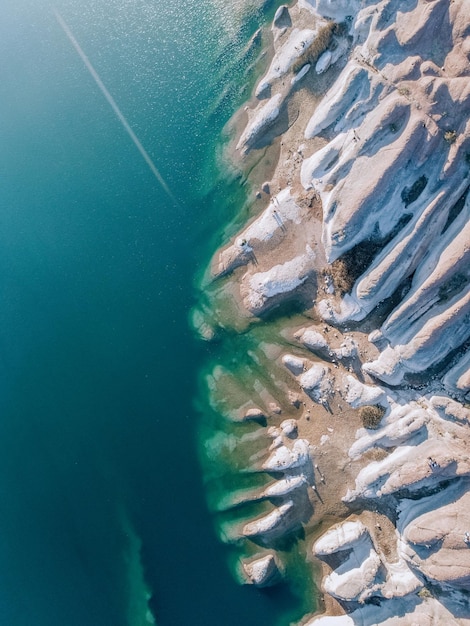 Aerial view of Blue lake with mountains