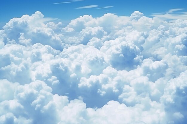 Aerial view of blue sky with white fluffy clouds