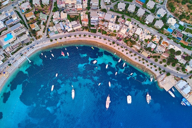 Photo aerial view of boats in the aegean sea in bodrum turkey