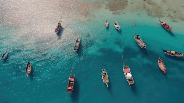 Aerial view of boats in the water, blue water, boats, boats, hd wallpaper