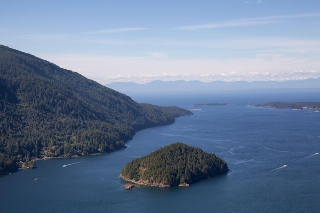 Aerial view of Bowen Island during a sunny summer day