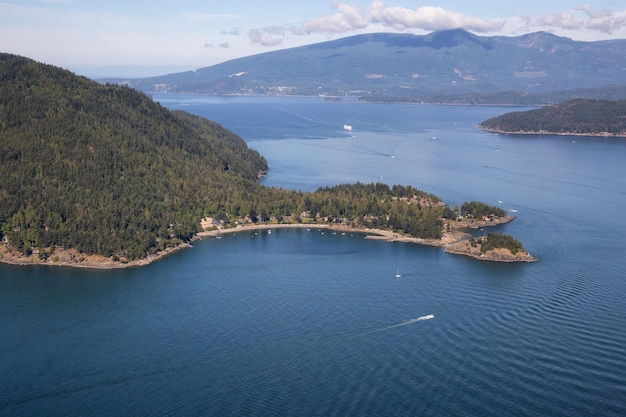 Aerial view of Bowen Island during a sunny summer day