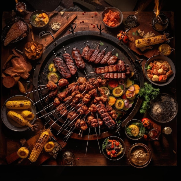 An aerial view of a Brazilian churrasco barbecue