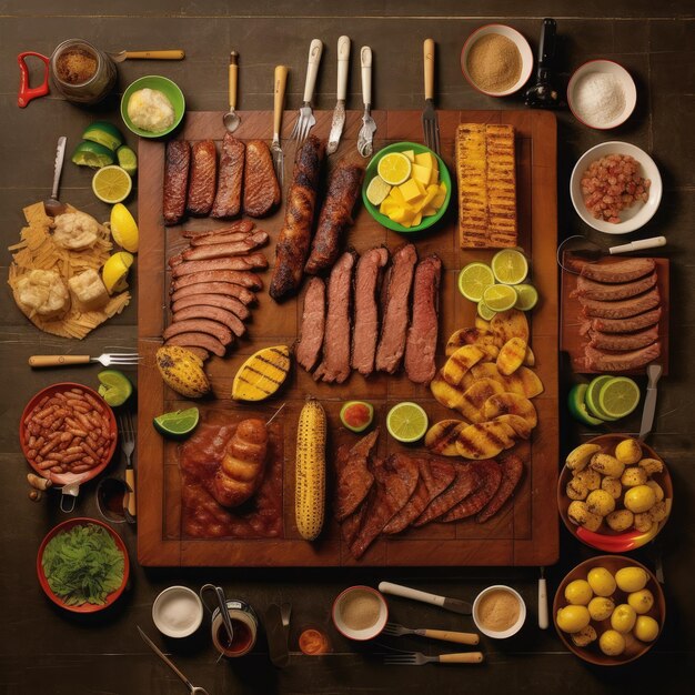 An aerial view of a Brazilian churrasco barbecue