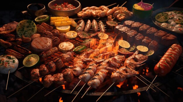 An aerial view of a Brazilian churrasco barbecue