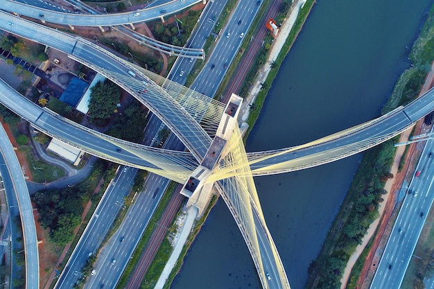 Aerial view of bridge in city