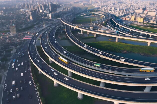 Photo aerial view at bridge highway junction