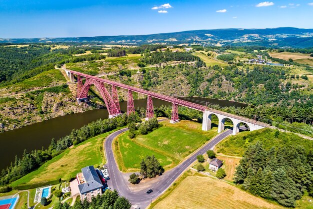 Aerial view of bridge over landscape against sky