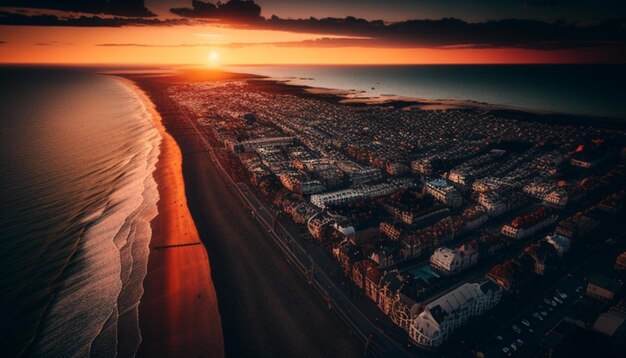 Aerial view of Brighton UK at sunset Realistic