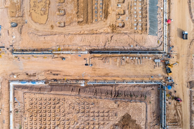 Aerial view building construction site