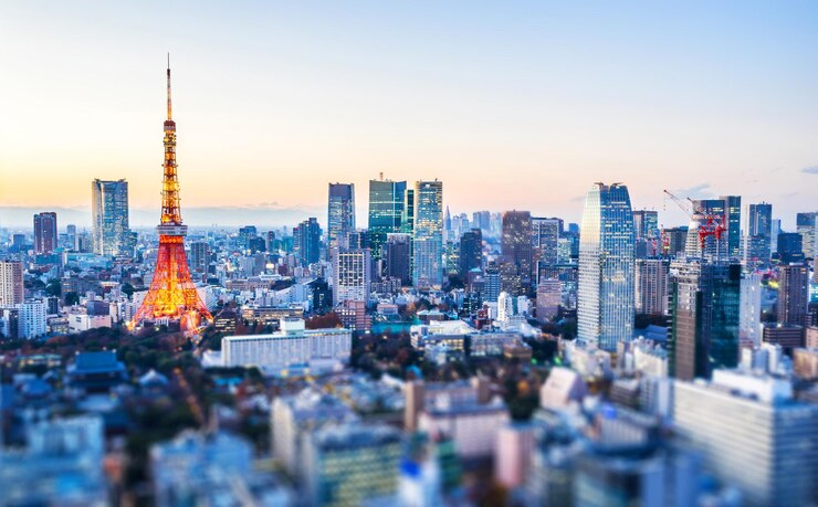 Photo 夕暮れ の 時 の 都市 の 建物 の 空中 景色