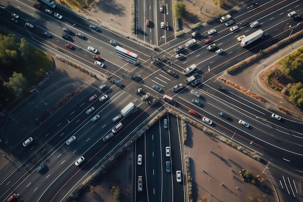 Photo aerial view of a busy highway interstate