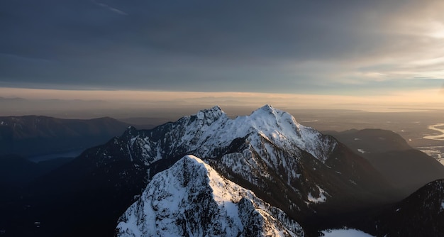 Aerial View of Canadian Rocky Mountain Landscape Sunset