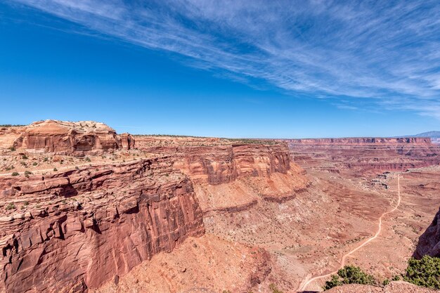 Aerial view of canyon against sky