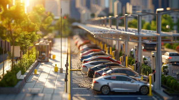 Photo an aerial view of a car charging station in a parking lot aig