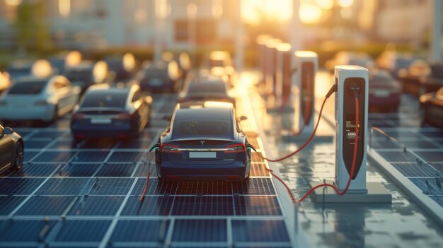 An aerial view of a car charging station in a parking lot aig