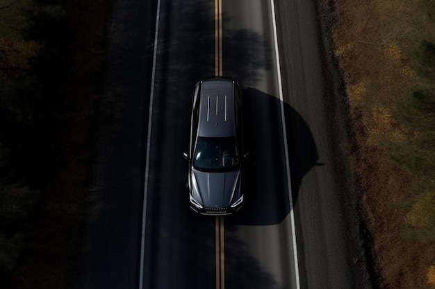 Aerial view of a car on the road