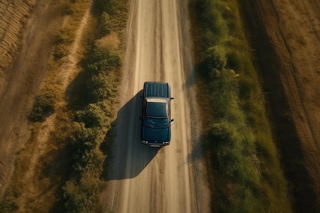 Aerial view of a car on the road