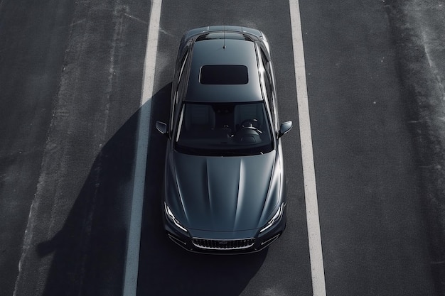 Aerial view of a car on the road