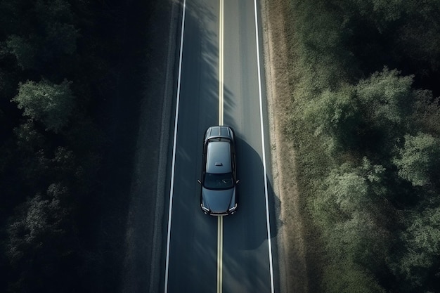 Aerial view of a car on the road