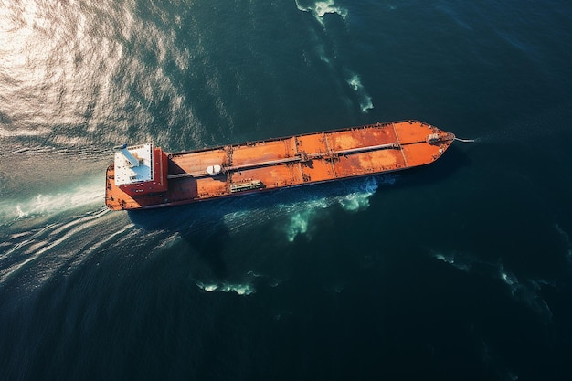 Aerial view of cargo ship in sea