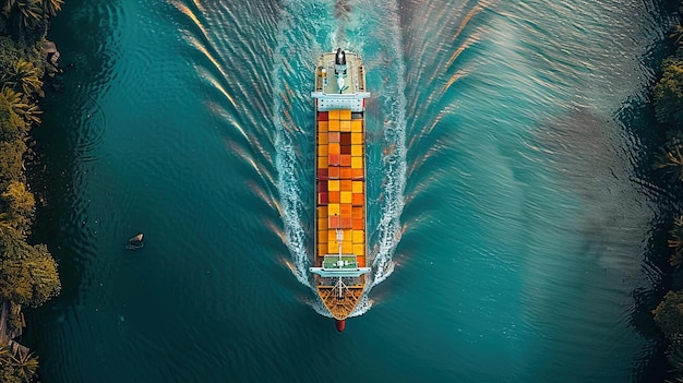 Aerial View of Cargo Ship in Water